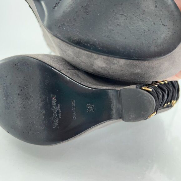 Saint Laurent Madge Suede Wedge Boots Women's Size 36 6 Gray Platform Lace Up - Picture 13 of 16